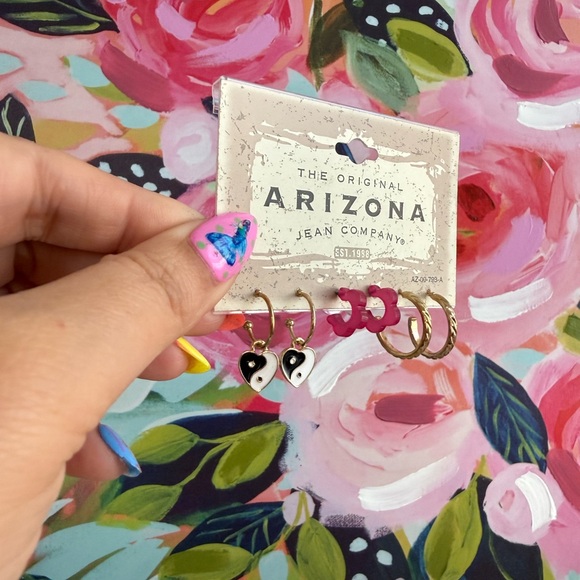 Arizona Jean Company Jewelry - Arizona Jean Company Pink, Gold & Black Heart Hoop Earring Set | H